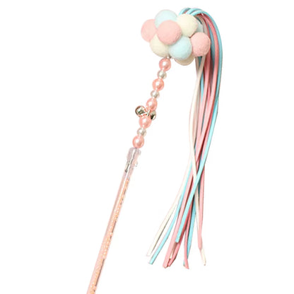 Cat Teaser Wand Beaded Kitten Teaser Stick Cat Interactive Toy Colorful Pet Tassel Wand with Pompom and Bell Pet Supplies