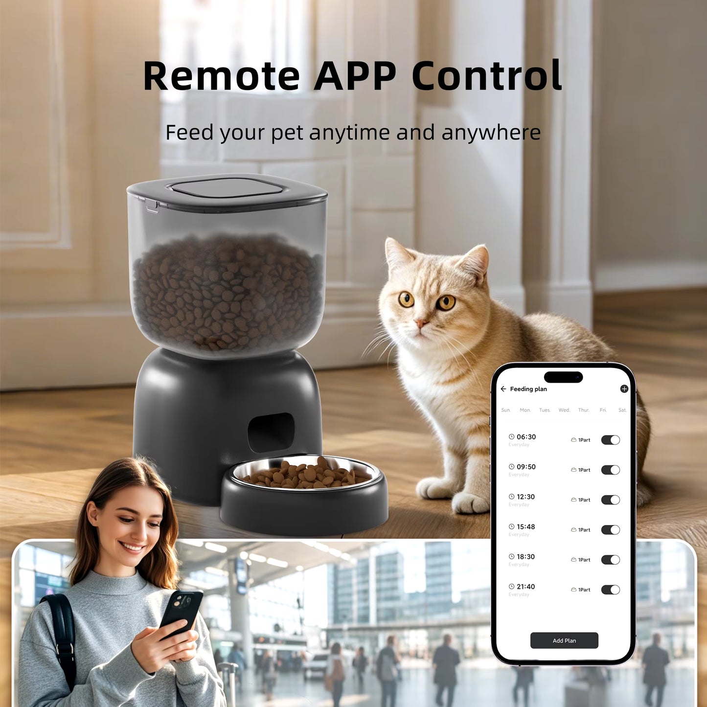 3L Automatic Cat Feeder Pet Smart Wifi Cat Food Kibble Dispenser Remote Control Auto Feeder for Cat Dog Food Accessories