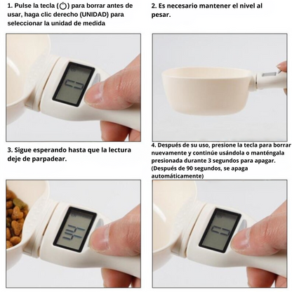 Descripción de uso del medidor de alimentos para mascotas