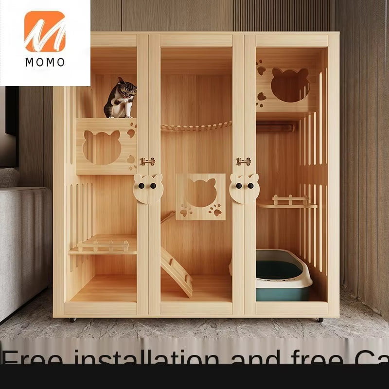 Cat Villa Luxury Cat Cabinet Solid Wood Cat Cage Cat Dormitory Home Cat House Cat House Pet Furniture High Quality and Durable