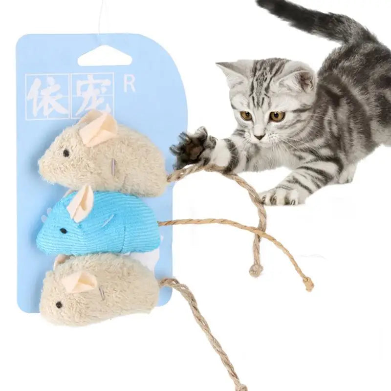 3Pcs Cat Mice Toys Interactive Bite-Resistant Plush Cute Cat Interactive Toys Cat Chew Toys Pet Supplies Cat Teeth Toys