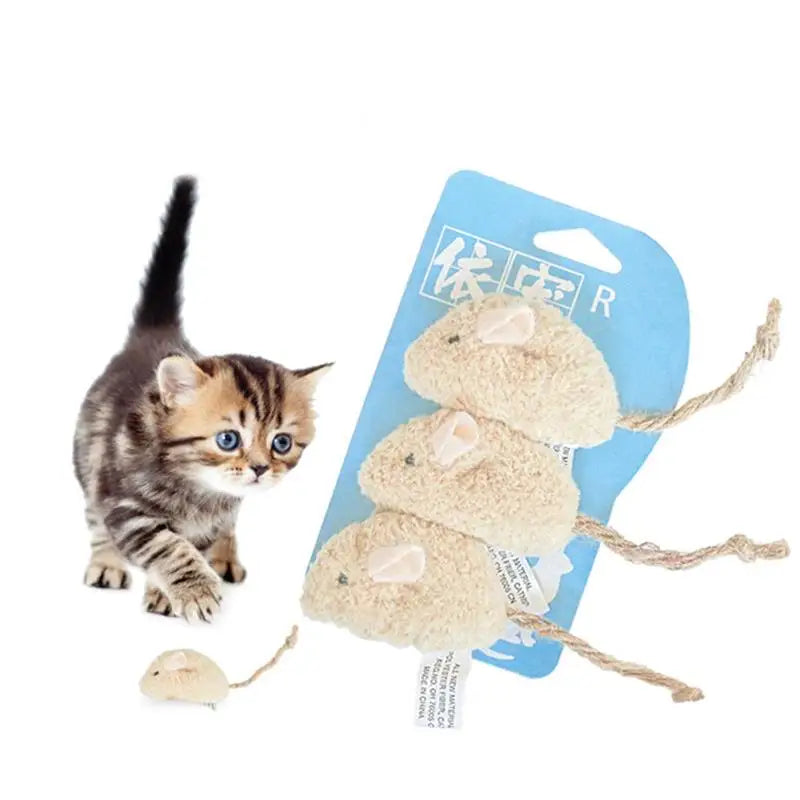 3Pcs Cat Mice Toys Interactive Bite-Resistant Plush Cute Cat Interactive Toys Cat Chew Toys Pet Supplies Cat Teeth Toys