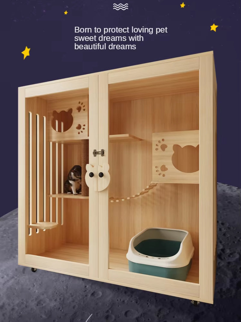 Cat Villa Luxury Cat Cabinet Solid Wood Cat Cage Cat Dormitory Home Cat House Cat House Pet Furniture High Quality and Durable