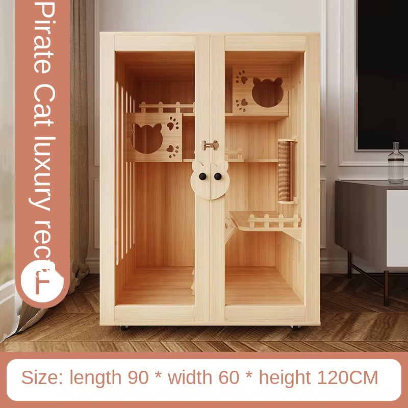 Cat Villa Luxury Cat Cabinet Solid Wood Cat Cage Cat Dormitory Home Cat House Cat House Pet Furniture High Quality and Durable